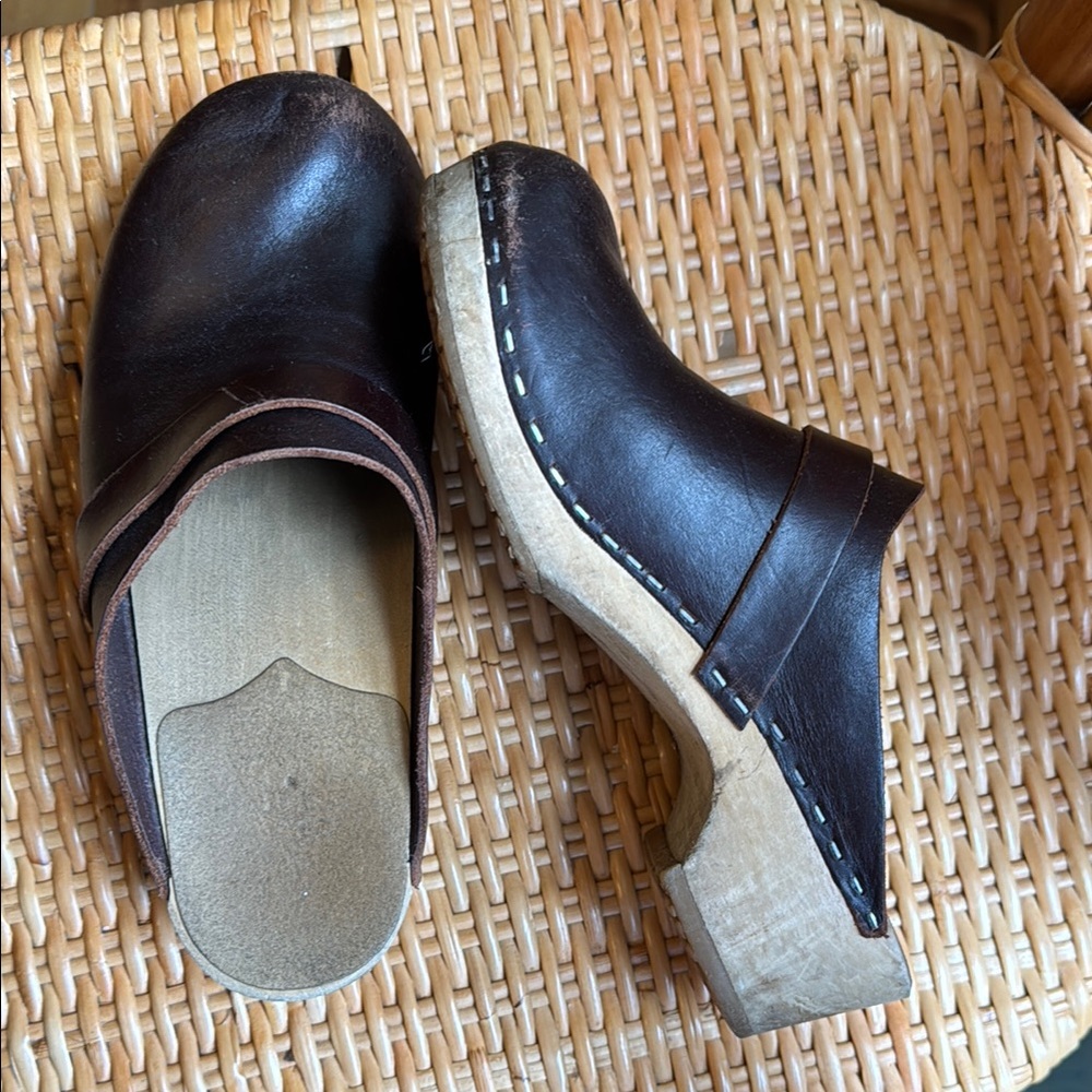 Haga Dark Brown Leather Clogs from Misha and Puff